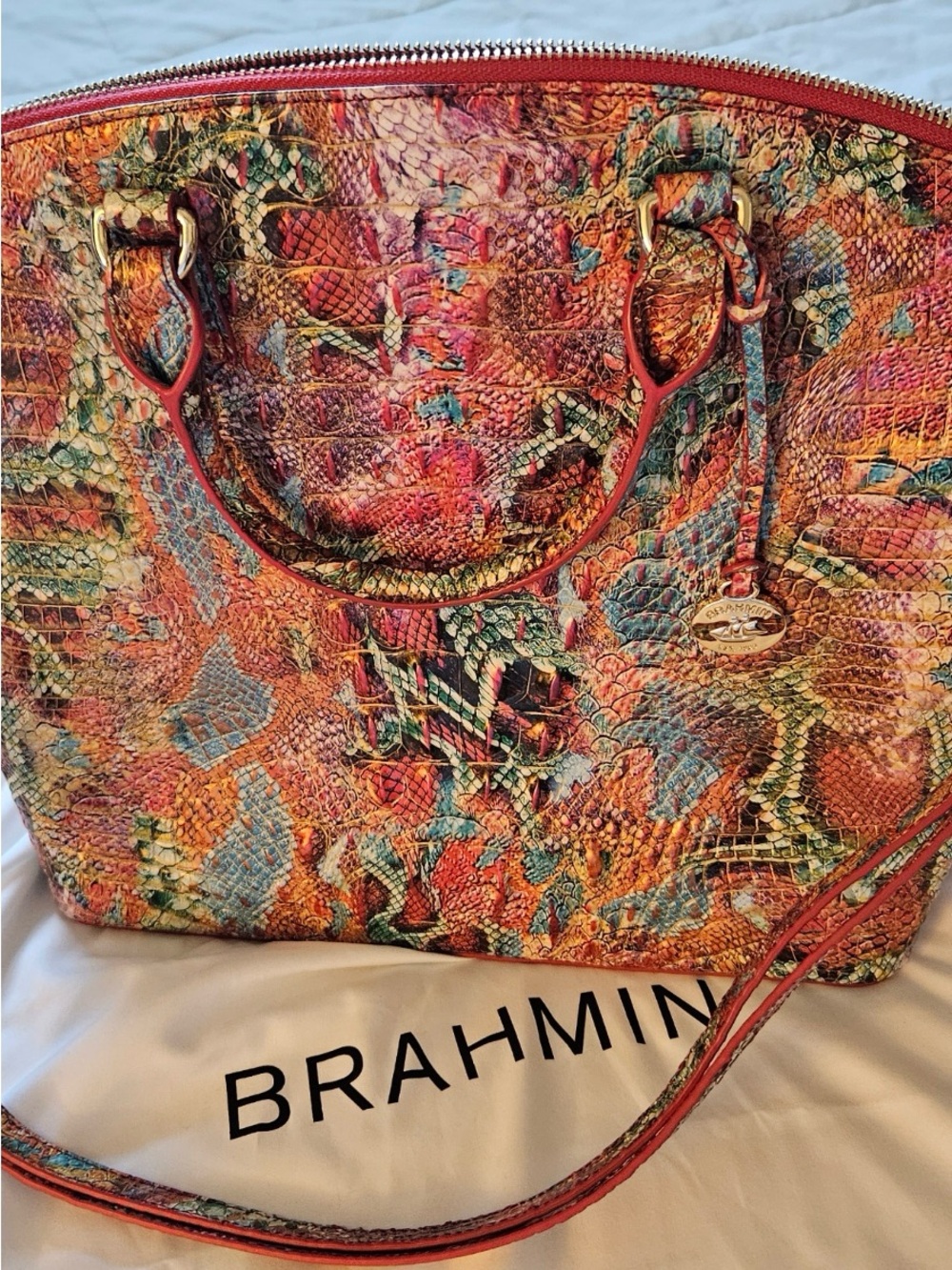 Pristine Large Brahmin Duxbury Multicolor Snake-Embossed Leather - Picture 1 of 4